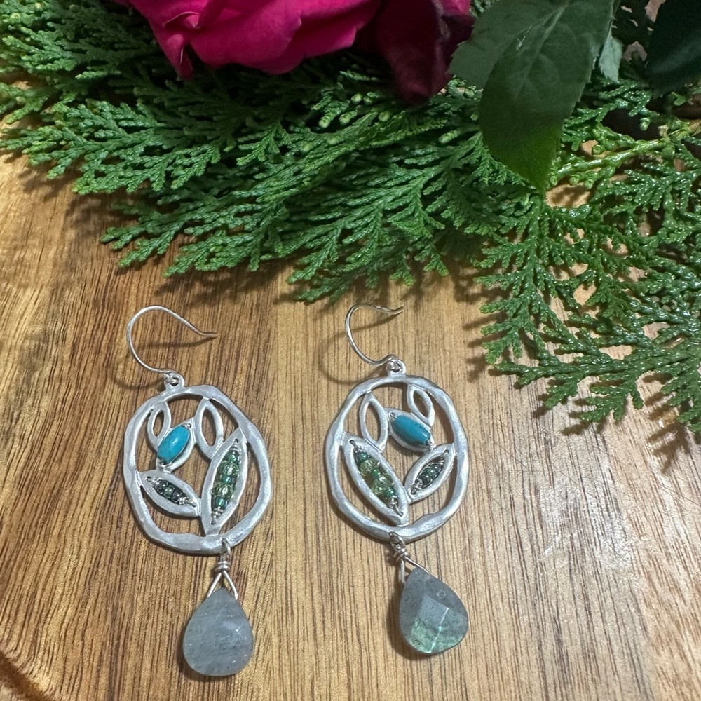 Silpada sterling Silver 925 turquoise , labradorite snd beads Dangle Earrings